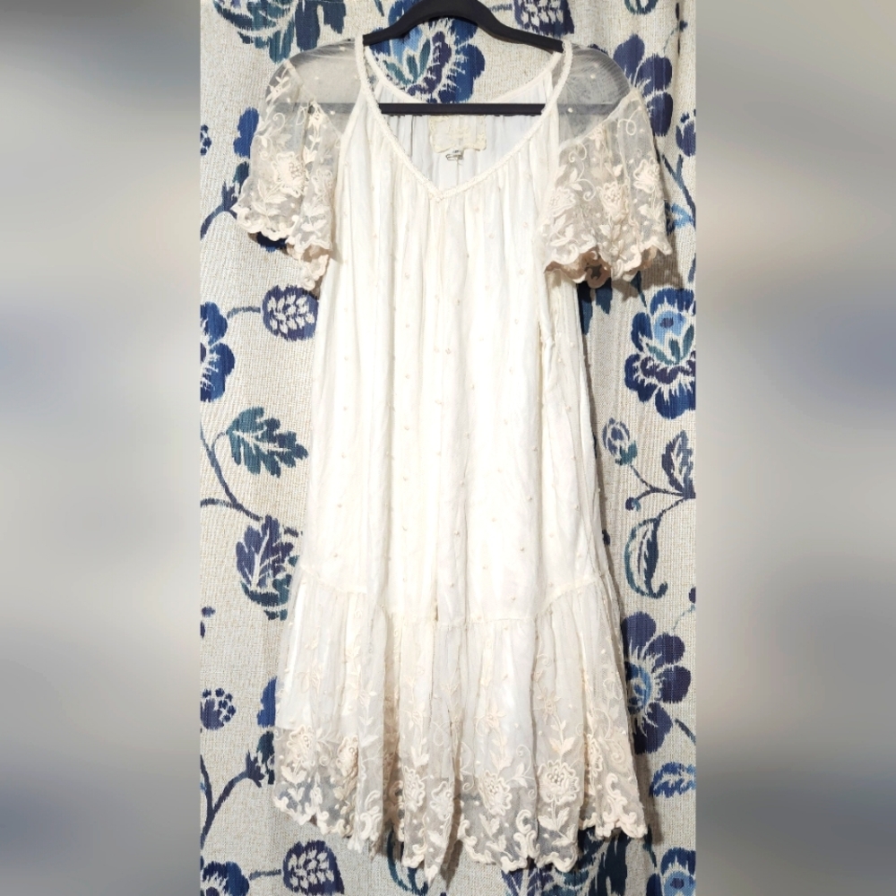 Johnny Was Boho White embroidered Dress